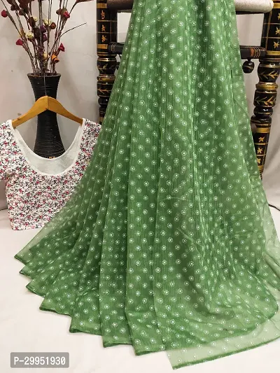 Elegant Green Silk Blend Saree with Blouse piece For Women