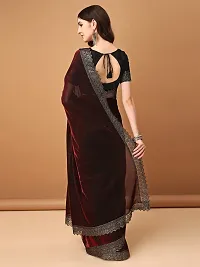 Beautiful Maroon Silk Blend Embellished Saree With Blouse Piece For Women-thumb1