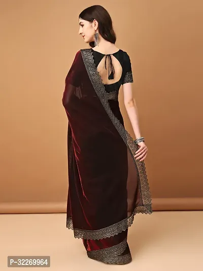 Beautiful Maroon Silk Blend Embellished Saree With Blouse Piece For Women-thumb2