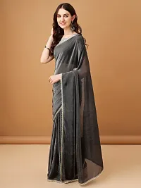 Beautiful Grey Lycra Embellished Saree With Blouse Piece For Women-thumb1