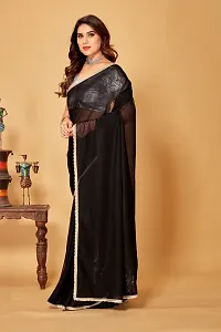 Beautiful Black Art Silk Lace Work Saree With Blouse Piece For Women-thumb2