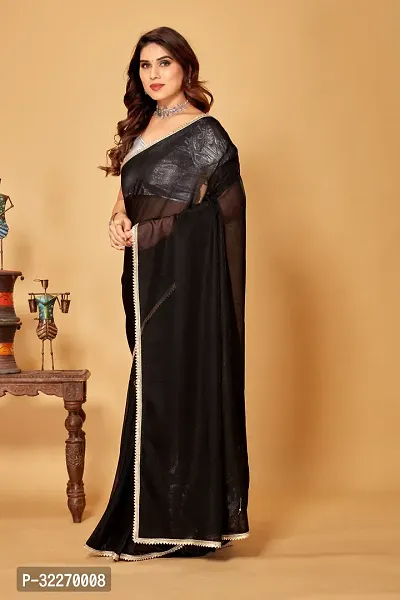 Beautiful Black Art Silk Lace Work Saree With Blouse Piece For Women-thumb3