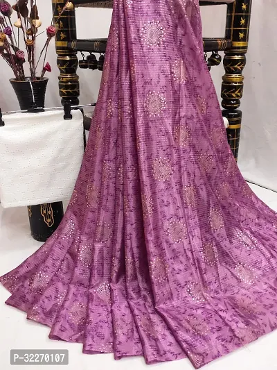 Beautiful Purple Satin Foil Print Saree With Blouse Piece For Women-thumb0