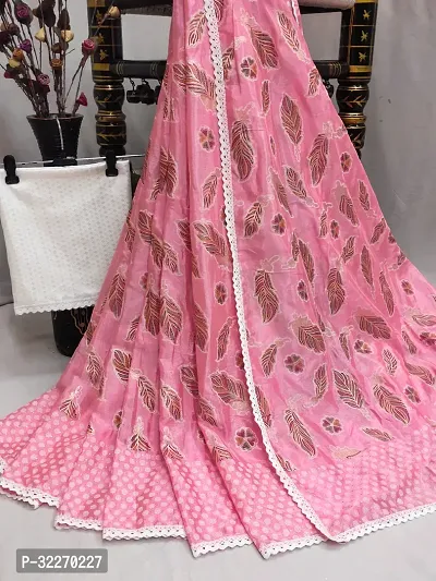 Beautiful Pink Satin Embellished Saree With Blouse Piece For Women-thumb0