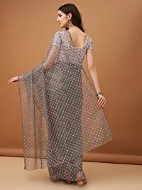 Beautiful Grey Net Embellished Saree With Blouse Piece For Women-thumb1