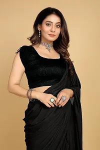 Elegant Black Silk Blend Saree with Blouse piece For Women-thumb1