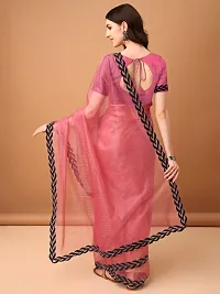 Beautiful Pink Net Embellished Saree With Blouse Piece For Women-thumb1