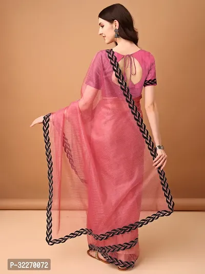 Beautiful Pink Net Embellished Saree With Blouse Piece For Women-thumb2