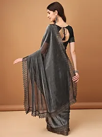 Beautiful Grey Art Silk Embellished Saree With Blouse Piece For Women-thumb1