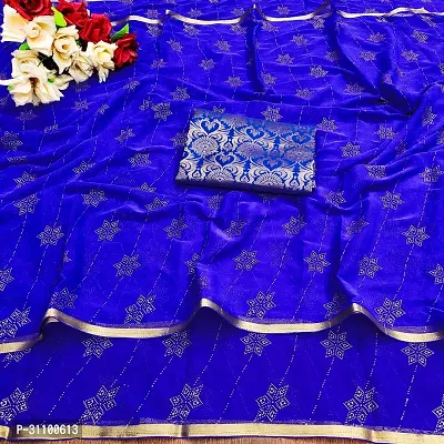 Beautiful Blue Chiffon Embellished Women Saree with Blouse piece-thumb0