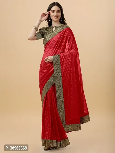 Elegant Red Brocade Saree with Blouse piece For Women-thumb0