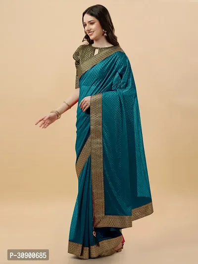 Elegant Blue Brocade Saree with Blouse piece For Women