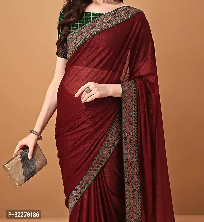 Beautiful Brown Silk Blend Embellished Saree With Blouse Piece For Women-thumb0