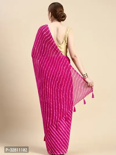 Elegant Pink Chiffon Saree with Blouse piece For Women-thumb2