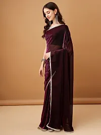 Beautiful Purple Lycra Embellished Saree With Blouse Piece For Women-thumb1