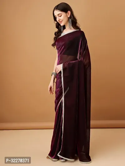 Beautiful Purple Lycra Embellished Saree With Blouse Piece For Women-thumb2