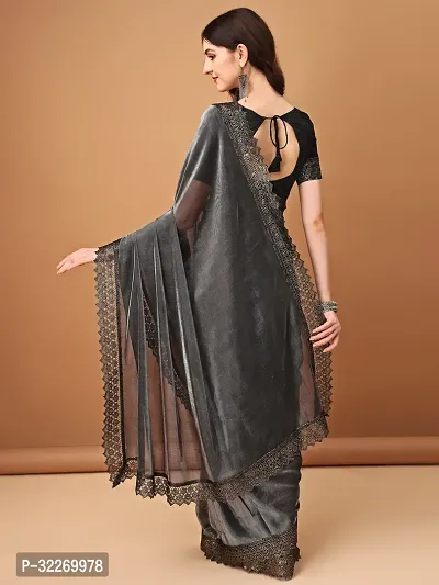 Beautiful Grey Art Silk Embellished Saree With Blouse Piece For Women-thumb2