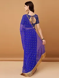 Beautiful Blue Chiffon Embellished Saree With Blouse Piece For Women-thumb1