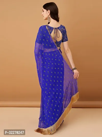 Beautiful Blue Chiffon Embellished Saree With Blouse Piece For Women-thumb2