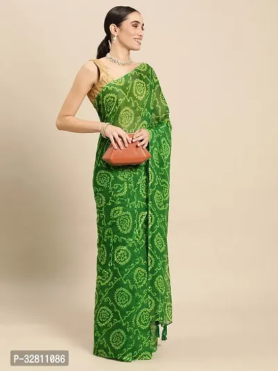 Elegant Green Chiffon Saree with Blouse piece For Women-thumb0