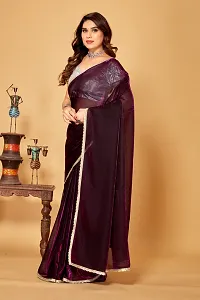 Beautiful Purple Art Silk Lace Work Saree With Blouse Piece For Women-thumb2