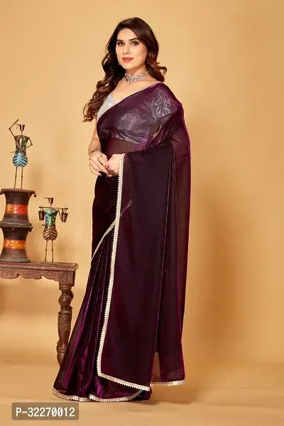 Beautiful Purple Art Silk Lace Work Saree With Blouse Piece For Women-thumb3