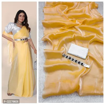 Beautiful Yellow Silk Blend Embellished Saree With Blouse Piece For Women-thumb0