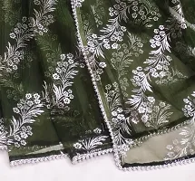 Beautiful Olive Organza Foil Print Saree With Blouse Piece For Women-thumb1