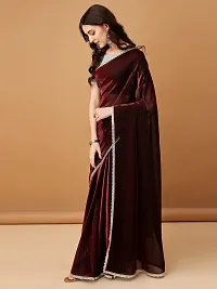 Beautiful Maroon Lycra Embellished Saree With Blouse Piece For Women-thumb1