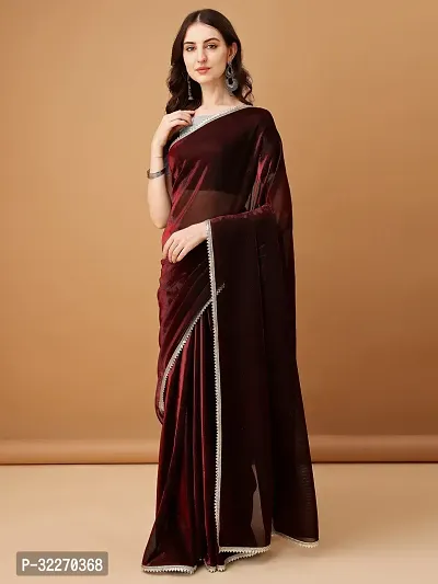 Beautiful Maroon Lycra Embellished Saree With Blouse Piece For Women-thumb0