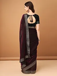 Beautiful Purple Lycra Applique Saree With Blouse Piece For Women-thumb2