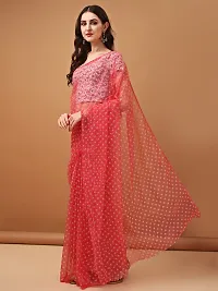 Beautiful Pink Net Embellished Saree With Blouse Piece For Women-thumb3