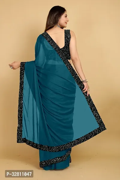 Elegant Teal Art Silk Saree with Blouse piece For Women-thumb2