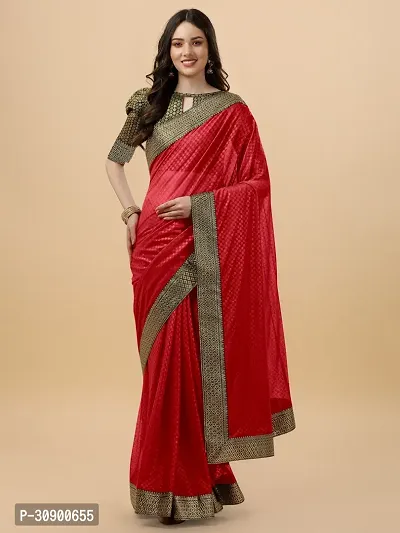 Elegant Red Brocade Saree with Blouse piece For Women-thumb0