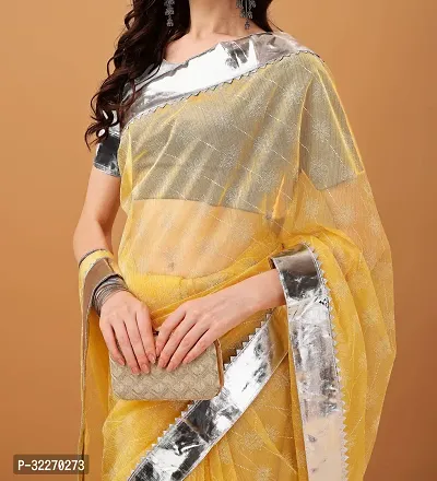 Beautiful Yellow Organza Self Pattern Saree With Blouse Piece For Women-thumb0