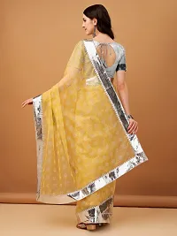 Beautiful Yellow Net Embellished Saree With Blouse Piece For Women-thumb1