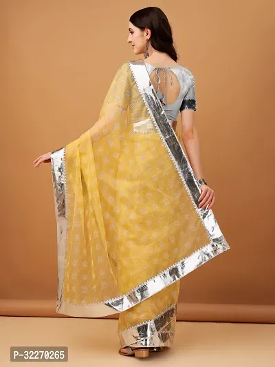 Beautiful Yellow Net Embellished Saree With Blouse Piece For Women-thumb2