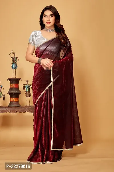 Beautiful Maroon Lycra Embellished Saree With Blouse Piece For Women-thumb0