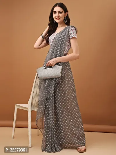 Beautiful Grey Net Embellished Saree With Blouse Piece For Women