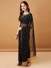 Beautiful Black Chiffon Brocade Saree With Blouse Piece For Women-thumb2