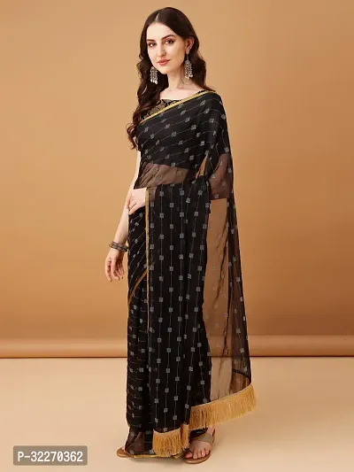 Beautiful Black Chiffon Brocade Saree With Blouse Piece For Women-thumb3