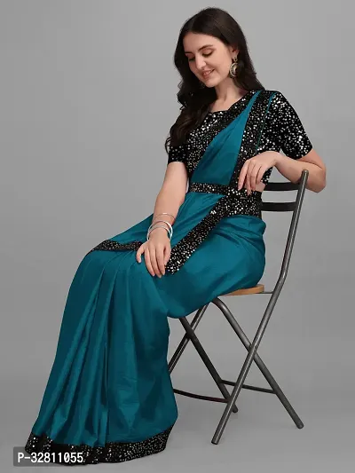 Elegant Teal Art Silk Saree with Blouse piece For Women-thumb3