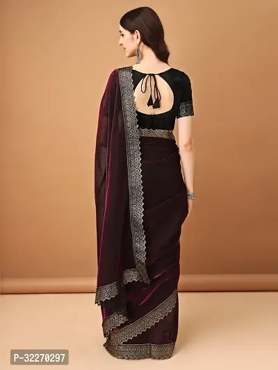 Beautiful Purple Lycra Applique Saree With Blouse Piece For Women-thumb3