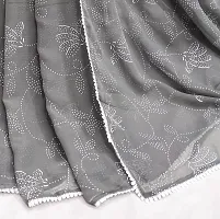 Beautiful Grey Chiffon Embellished Saree With Blouse Piece For Women-thumb1