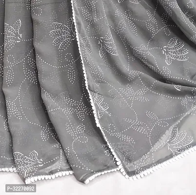 Beautiful Grey Chiffon Embellished Saree With Blouse Piece For Women-thumb2