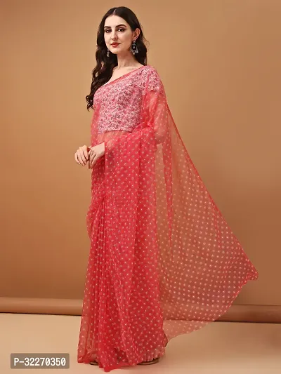 Beautiful Pink Net Embellished Saree With Blouse Piece For Women-thumb4