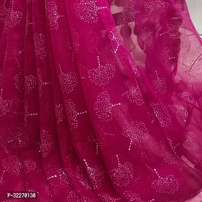 Beautiful Pink Net Embellished Saree With Blouse Piece For Women-thumb3