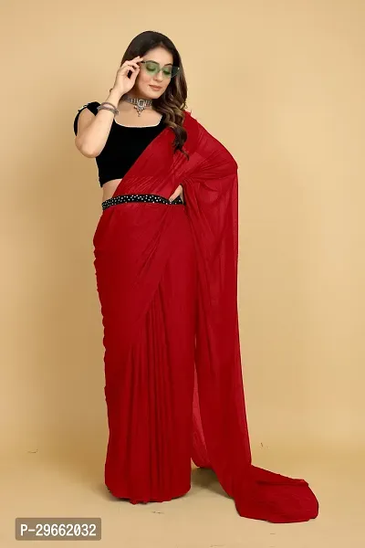 Elegant Red Silk Blend Saree with Blouse piece For Women-thumb0