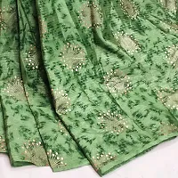 Beautiful Green Satin Foil Print Saree With Blouse Piece For Women-thumb1