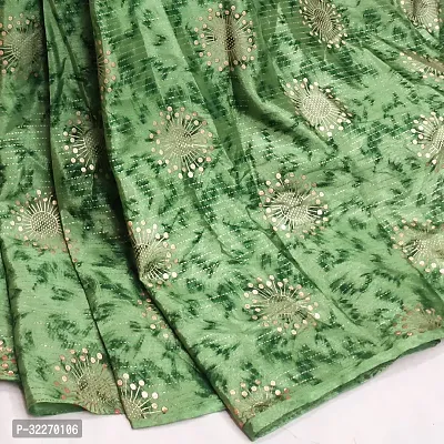 Beautiful Green Satin Foil Print Saree With Blouse Piece For Women-thumb2